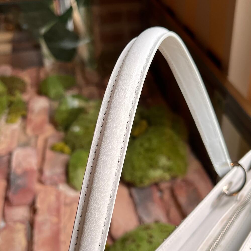 DIOR Lady Dior East West White Calfskin Leather Studded Tote Bag - Picture 15 of 16